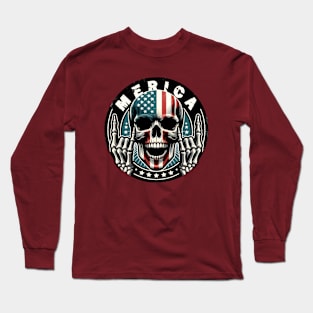 Merica Rock Sign for 2024 4th of July Rocks Skull Long Sleeve T-Shirt